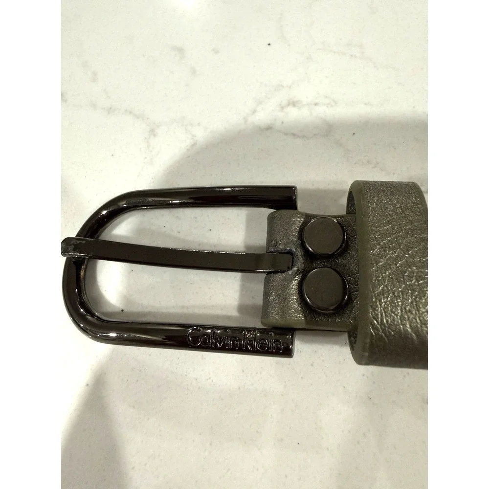 Calvin Klein Womens Gray Leather Belt Round Silver (Gunmetal tone) Studs